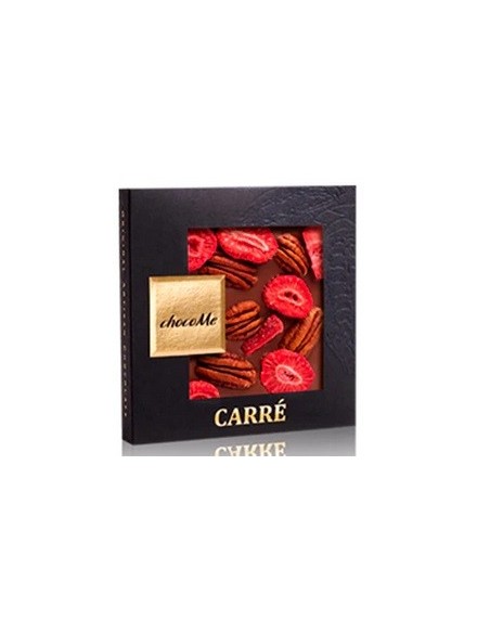 chocoMe Chocolate con leche 85% con nuez pecana y rodajas de fresa liofilizadas 50g