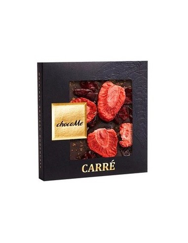 chocoMe Chocolate Negro V66% con Nuez Moscada, Arándano Rojo y Trozos de Fresa para Tempranillo 50g